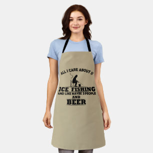 Funny drinking beer and ice fishing saying apron