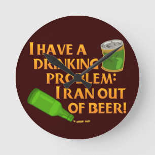 Funny Drinking Beer Round Clock