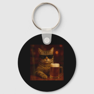 Funny Drinking Cat Meme Sarcastic Humour Beer Love Key Ring
