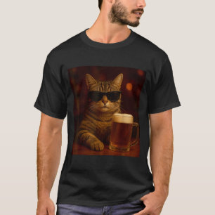 Funny Drinking Cat Meme Sarcastic Humour Beer Love T-Shirt