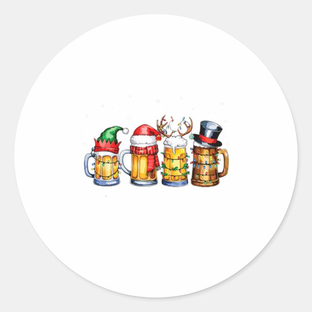 Funny Drinking Christmas Santa Beer Christmas Ligh Classic Round Sticker (Front)