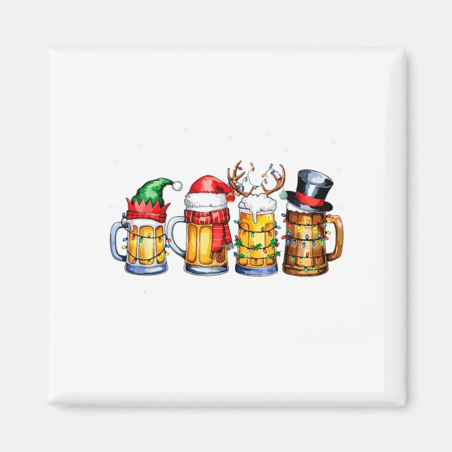 Funny Drinking Christmas Santa Beer Christmas Ligh Magnet (Front)