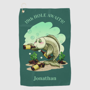 Funny Drinking Fish custom text & colour golf Towel