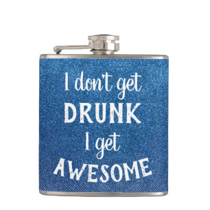 Funny Drinking Quotes Stylish Chic Glitter Sparkle Hip Flask