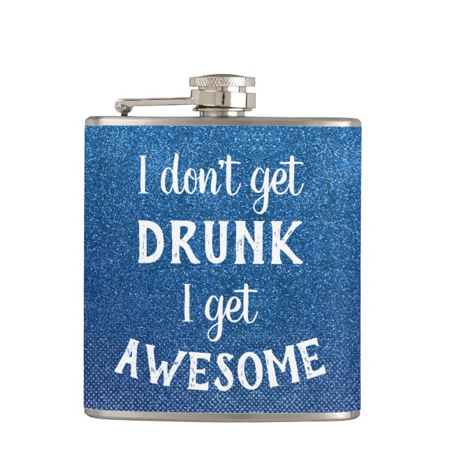 Funny Drinking Quotes Stylish Chic Glitter Sparkle Hip Flask (Front)