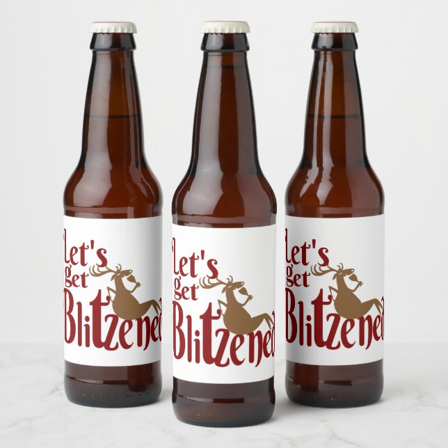 Funny drinking reindeer Holiday party Beer Bottle Label (Bottles)