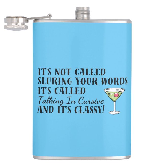 Funny Drinking Slurring Cursive Words Bar  Hip Flask (Opened)