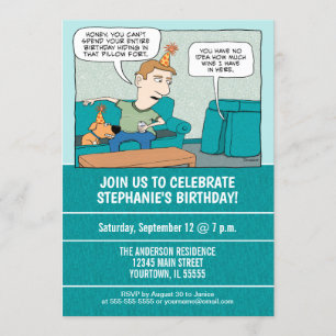 Funny Drinking Wine in Pillow Fort Birthday Party Invitation