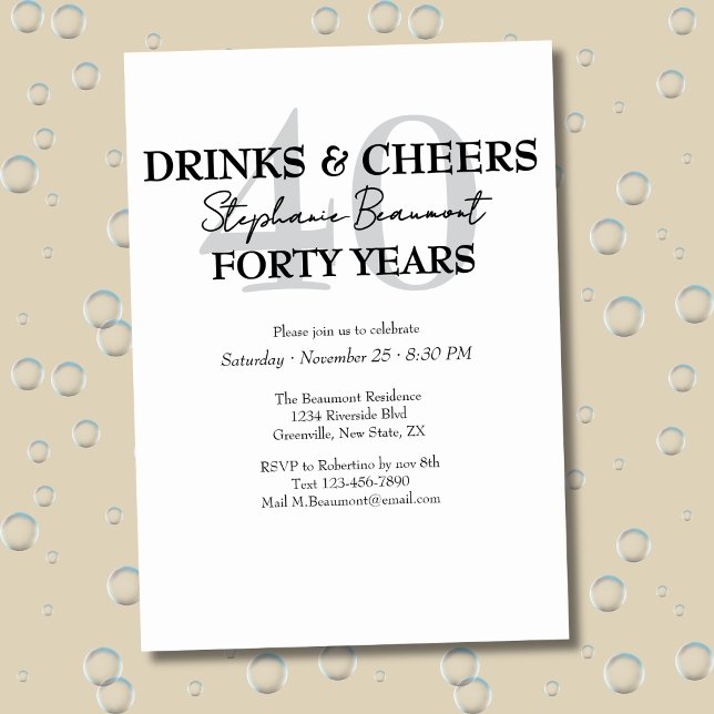 Funny Drinks and Cheers 40th birthday invitation (Creator Uploaded)