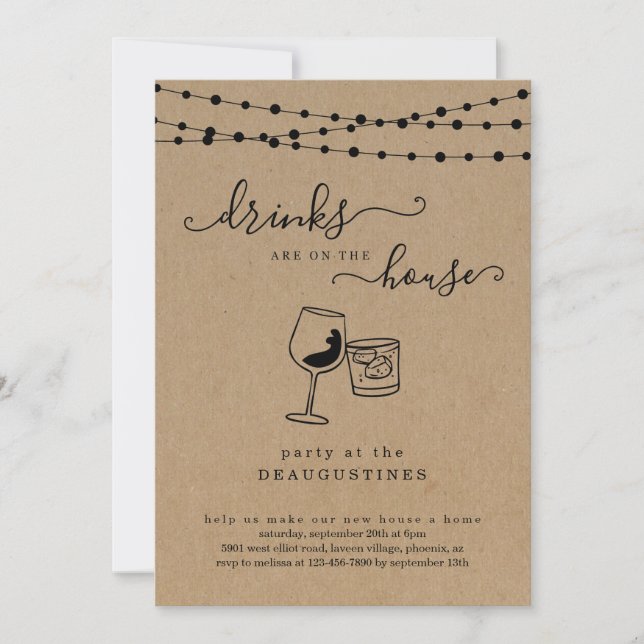Funny Drinks are on the House Housewarming Invite (Front)