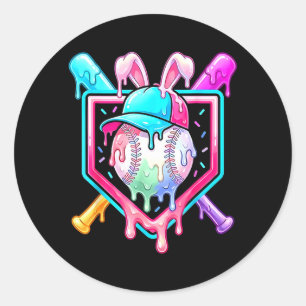 Funny Dripping Drip Rabbit Bunny Baseball Easter Classic Round Sticker