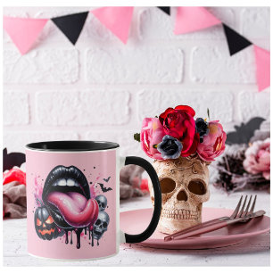 Funny Dripping Lip Halloween Spooky Adult Pink Mug