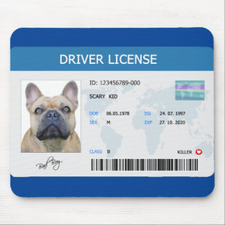 Funny driver license for dog mouse pad