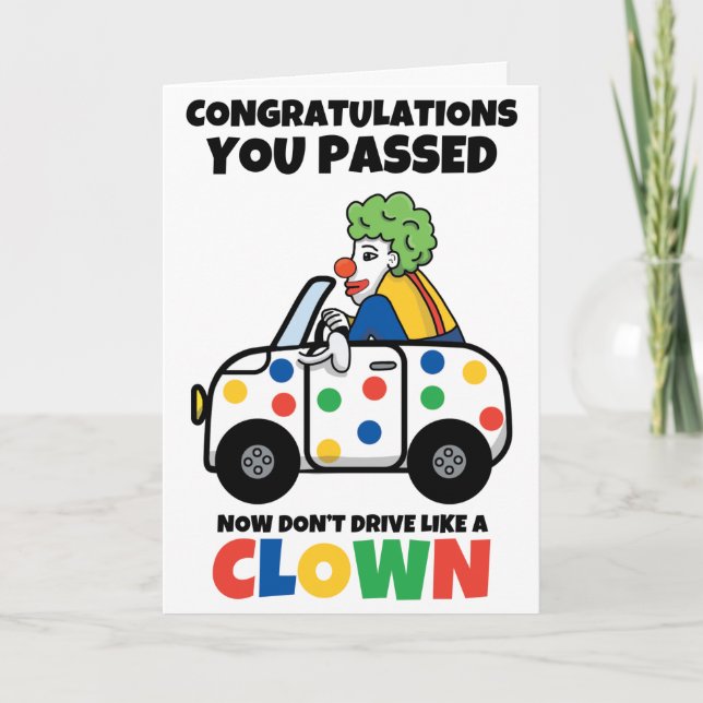 Funny Driving Test Congratulations Card Clown Joke (Front)