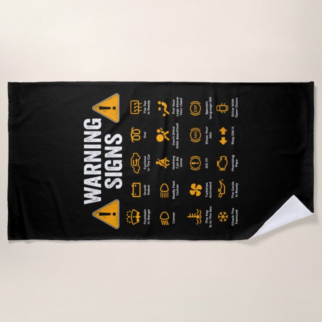 Funny Driving Warning Signs 101 Auto Mechanic Gift Beach Towel (Front)