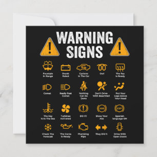 Funny Driving Warning Signs 101 Auto Mechanic Gift Invitation