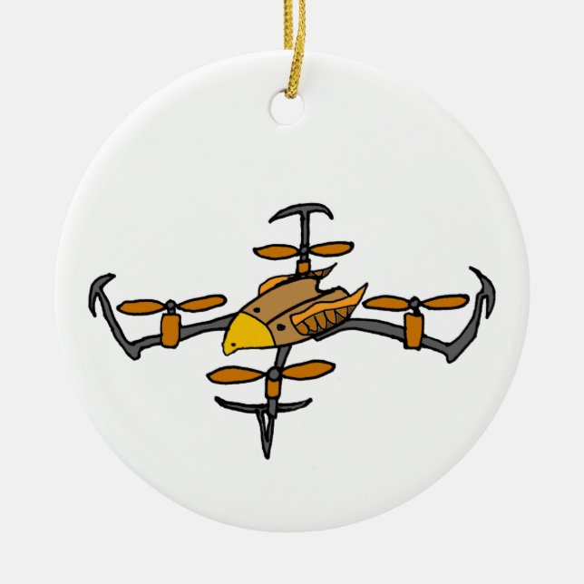 Funny Drone Flying Eagle Art Ceramic Ornament (Front)