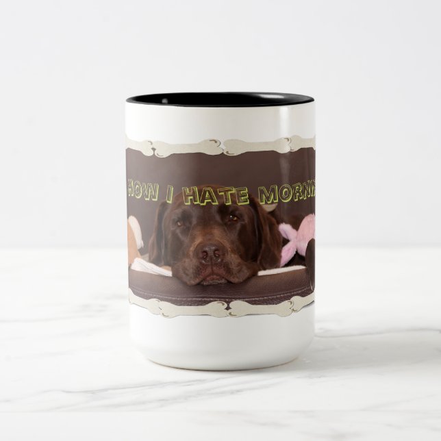 Funny Drowsy Chocolate Lab With Toys Photo Two-Tone Coffee Mug (Center)
