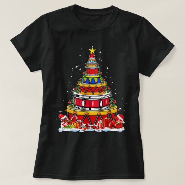 Funny Drumline Christmas Tree Xmas T-Shirt (Design Front)