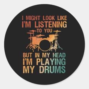 Funny Drummer Art For Men Women Drum Player Percus Classic Round Sticker