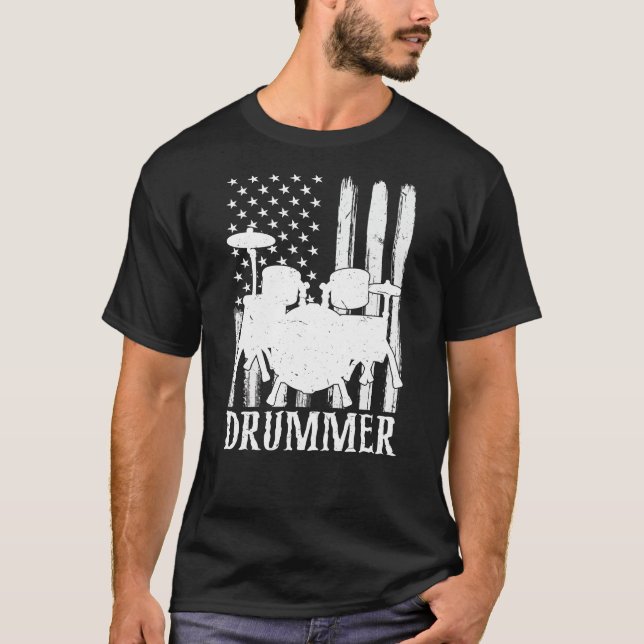 Funny Drummer Art For Men Women Drum Set Drumming  T-Shirt (Front)