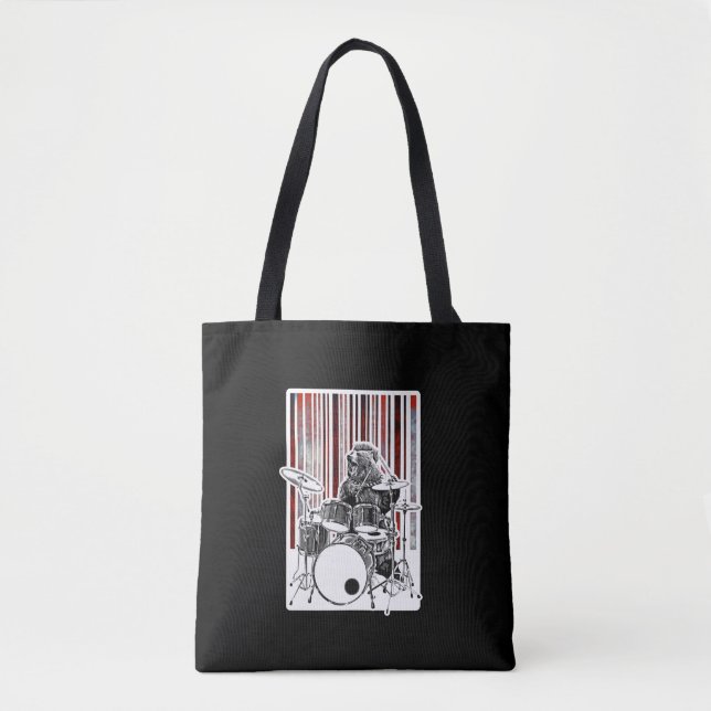 Funny Drummer Bear Playing Drum Punk Rock Drumming Tote Bag (Front)