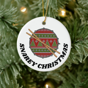 Funny Drummer Christmas Rock & Roll Musician Drum Ceramic Ornament