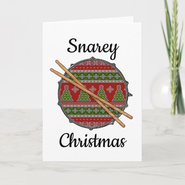 Funny Drummer Christmas Rock & Roll Snare Drum  Holiday Card (Front)