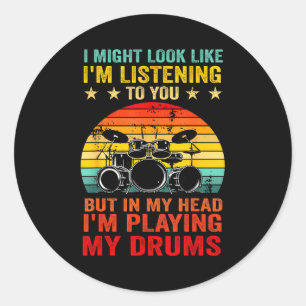 Funny Drummer Men Women Drumline Drumming Musical  Classic Round Sticker