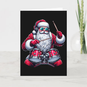 Funny Drummer Santa Xmas Santa Playing Drums Card