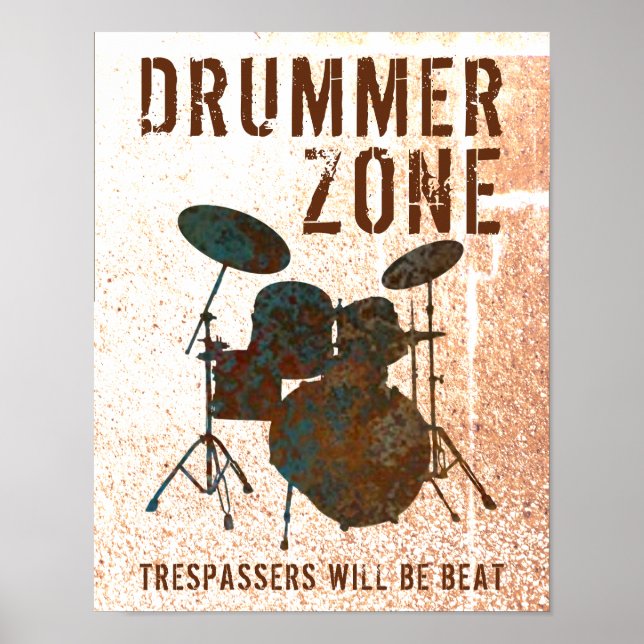 Funny Drummer Zone Drum Kit Music Drumming Poster (Front)
