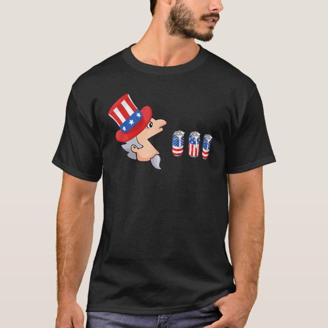 Funny Druncle Sam Uncle Sam Drinking Beer Indepede T-Shirt (Front)