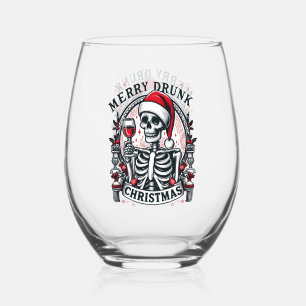 Funny drunk Christmas Holiday  Stemless Wine Glass