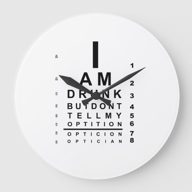 Funny drunk eye chart large clock (Front)
