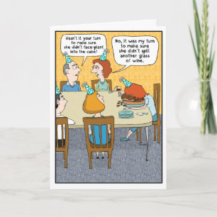Funny Drunk Face in Cake Birthday Card