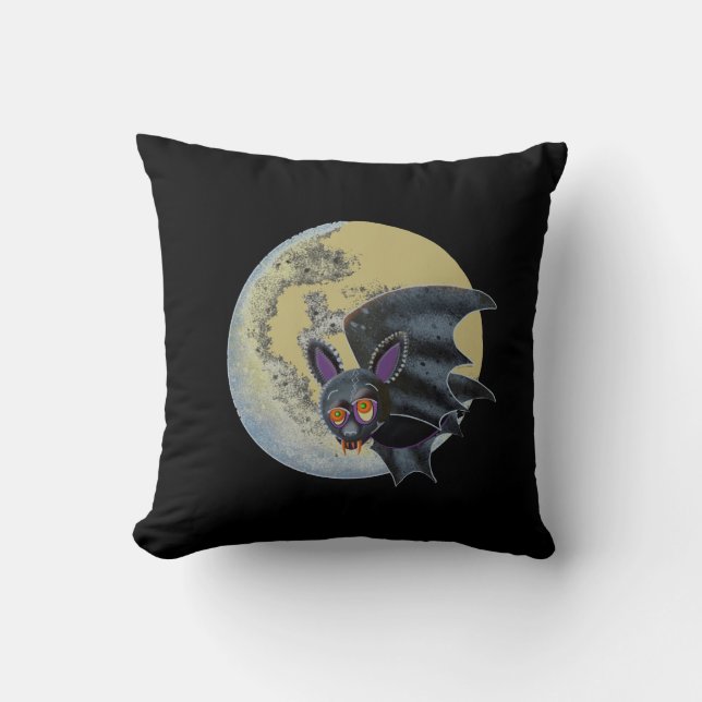Funny Drunk Halloween Full Moon Bat Cushion (Front)