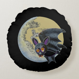 Funny Drunk Halloween Full Moon Bat Round Cushion