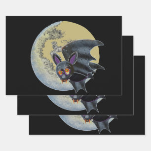Funny Drunk Halloween Full Moon Bat Wrapping Paper Sheet