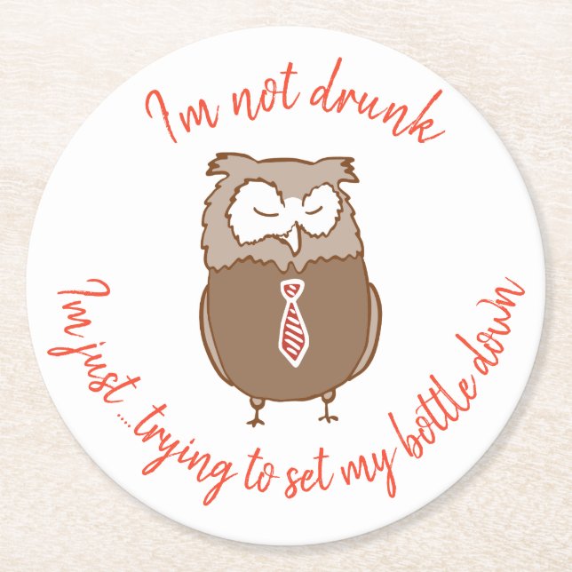 Funny drunk owl coaster (Front)