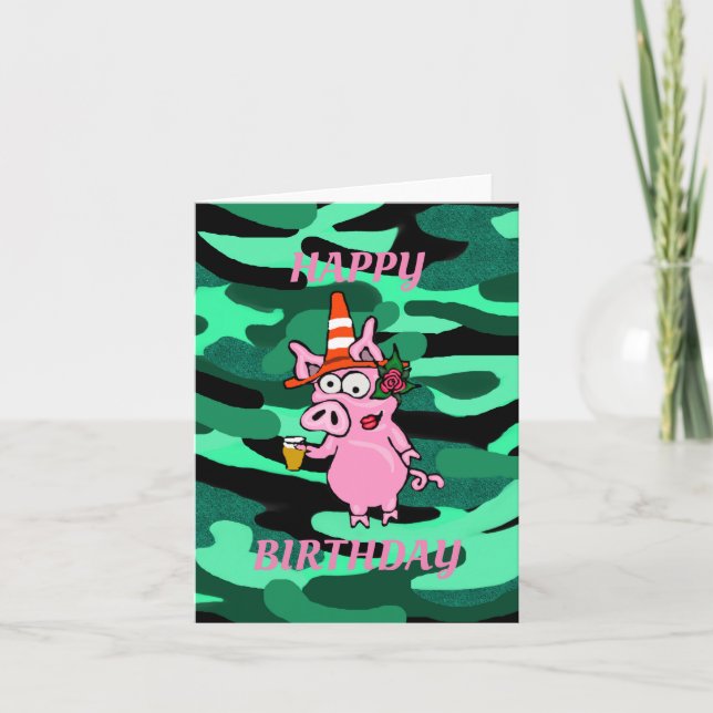 Funny Drunk Pig Birthday Card (Front)
