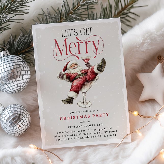 Funny Drunk Santa 'Let's Get Merry Christmas Party Invitation (Creator Uploaded)