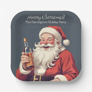 Funny Drunk Santa Paper Plate