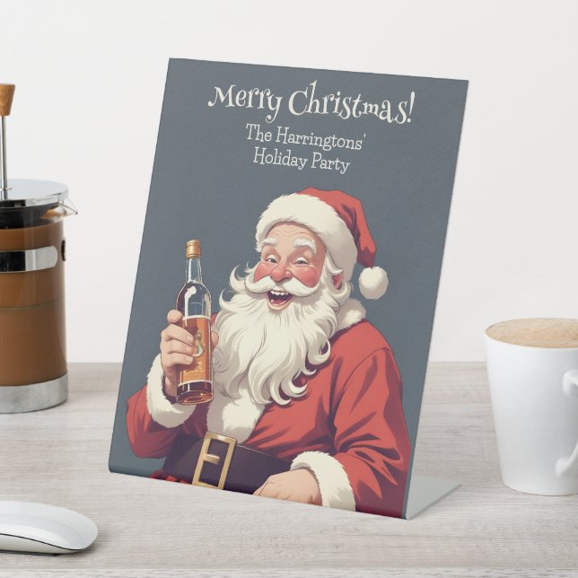 Funny Drunk Santa Pedestal Sign (In SItu)