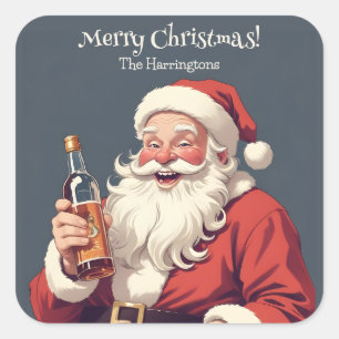 Funny Drunk Santa Square Sticker