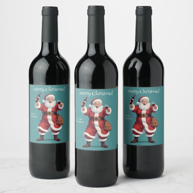Funny Drunk Santa Wine Label (Bottles)