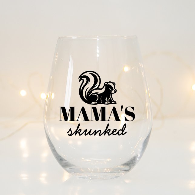 Funny Drunk Skunk Gift For Mum Who Loves Drinking Stemless Wine Glass (Creator Uploaded)