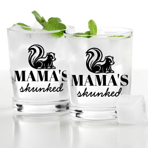 Funny Drunk Skunk Gift For Mum Who Loves Drinking Whiskey Glass