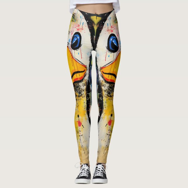 Funny Duck 90s Street Art Graffiti Distressed Leggings (Front)