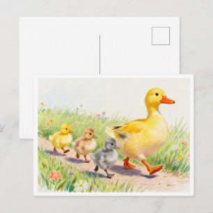 Funny duck and ducklings postcard