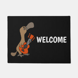 Funny Duck-Billed Platypus Playing Guitar Doormat